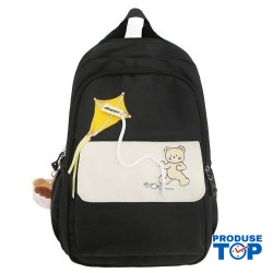 Ghiozdan tip Rucsac negru din material textil impermeabil cu buzunare multiple  accesoriu penar ACRD387