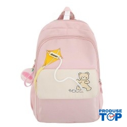 Ghiozdan tip Rucsac roz  din material textil impermeabil cu buzunare multiple  accesoriu penar ACRD387