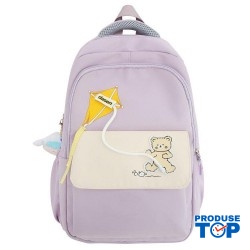 Ghiozdan tip Rucsac mov lila din material textil impermeabil cu buzunare multiple  accesoriu penar ACRD387