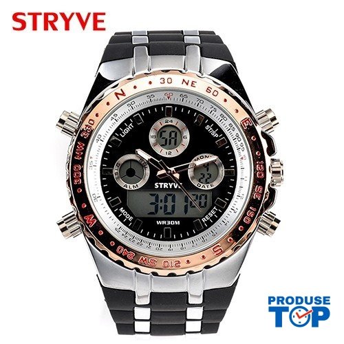 Ceas Barbati Luxury Digital Negru cu Auriu cu display Led Stryve CBSTV005