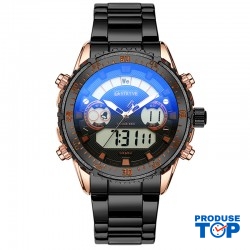Ceas Barbati Digital Negru cu auriu roziu si bratara metalica + CUTIE CADOU Stryve CBSTV012 Ceas Barbati Digital Negru cu auriu roziu si bratara metalica + CUTIE CADOU Stryve CBSTV012