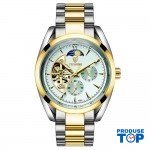 Ceas Barbatesc Business Automatic Gold White cu bratara metalica Tevise CBTV005