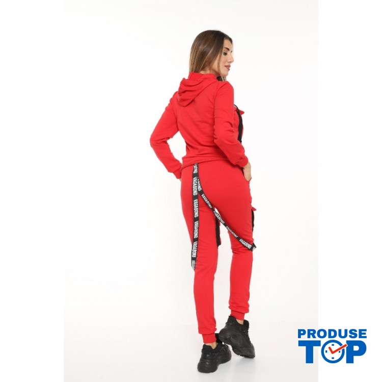 Trening Dama rosie fashion cu hanorac si pantaloni cu buzunare TND03 Trening Dama rosie fashion cu hanorac si pantaloni cu buzunare TND03