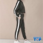 Trening Dama sport casual negru compus din hanorac si pantaloni de trening cu talie inalta TND034