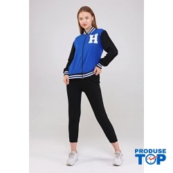 Trening Dama sport casual albastru compus din hanorac si pantaloni de trening cu talie inalta TND057