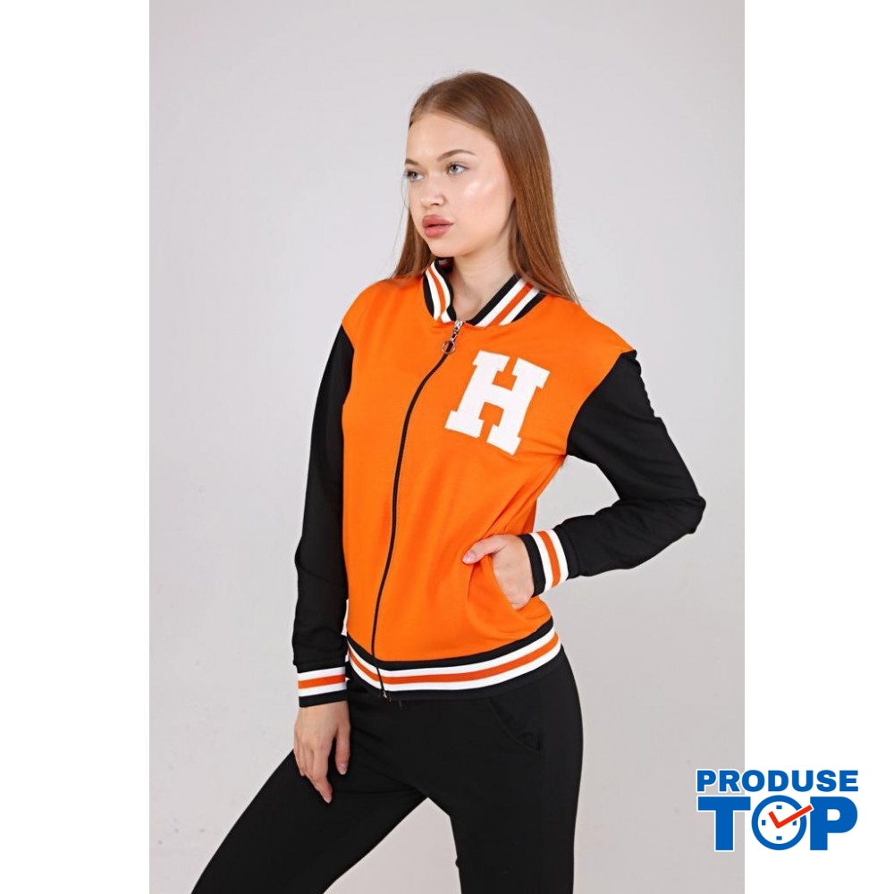 Trening Dama sport casual orange compus din hanorac si pantaloni de trening cu talie inalta TND057