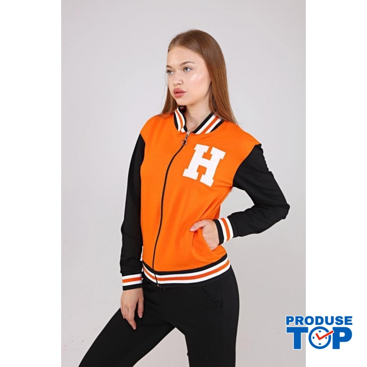 Trening Dama sport casual orange compus din hanorac si pantaloni de trening cu talie inalta TND057