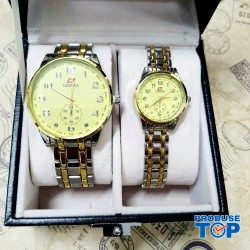 Set 2 Ceasuri pentru Cupluri Geneva cu bratara metalica argintiu cu auriu si cadran galben + Cutie Cadou SBD10 Set 2 Ceasuri pentru Cupluri Geneva cu bratara metalica argintiu cu auriu si cadran galben + Cutie Cadou SBD10