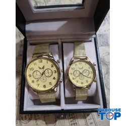 Set 2 Ceasuri Barbat Dama Ulysses  auriu cu bratara metalica si cadran galben + Cutie Cadou SBD18 Set 2 Ceasuri Barbat Dama Ulysses  auriu cu bratara metalica si cadran galben + Cutie Cadou SBD18