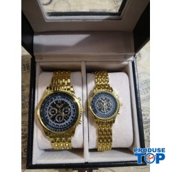 Set 2 Ceasuri pentru Cupluri Ulysses  cu bratara metalica aurie si cadran negru + Cutie Cadou SBD20 Set 2 Ceasuri pentru Cupluri Ulysses  cu bratara metalica aurie si cadran negru + Cutie Cadou SBD20