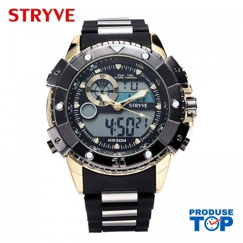 Ceas Barbati Digital Oversized  Negru cu Auriu Display Led Stryve CBSTV003