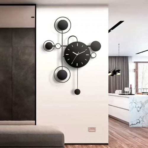 Ceas de perete cu pendul, stil elegant, Metal, mecanism Silentios, D4163, 55*75 cm, Negru