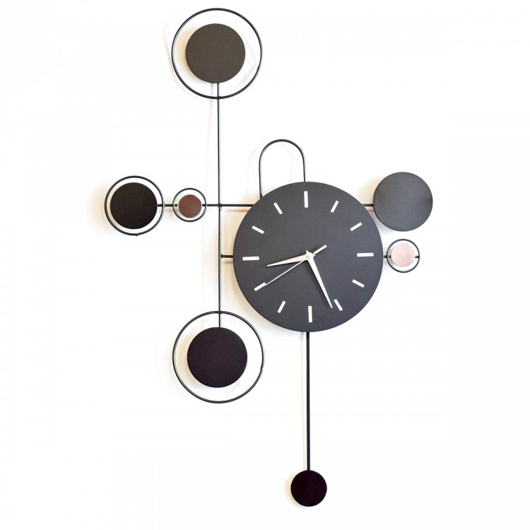 Ceas de perete cu pendul, stil elegant, Metal, mecanism Silentios, D4163, 55*75 cm, Negru
