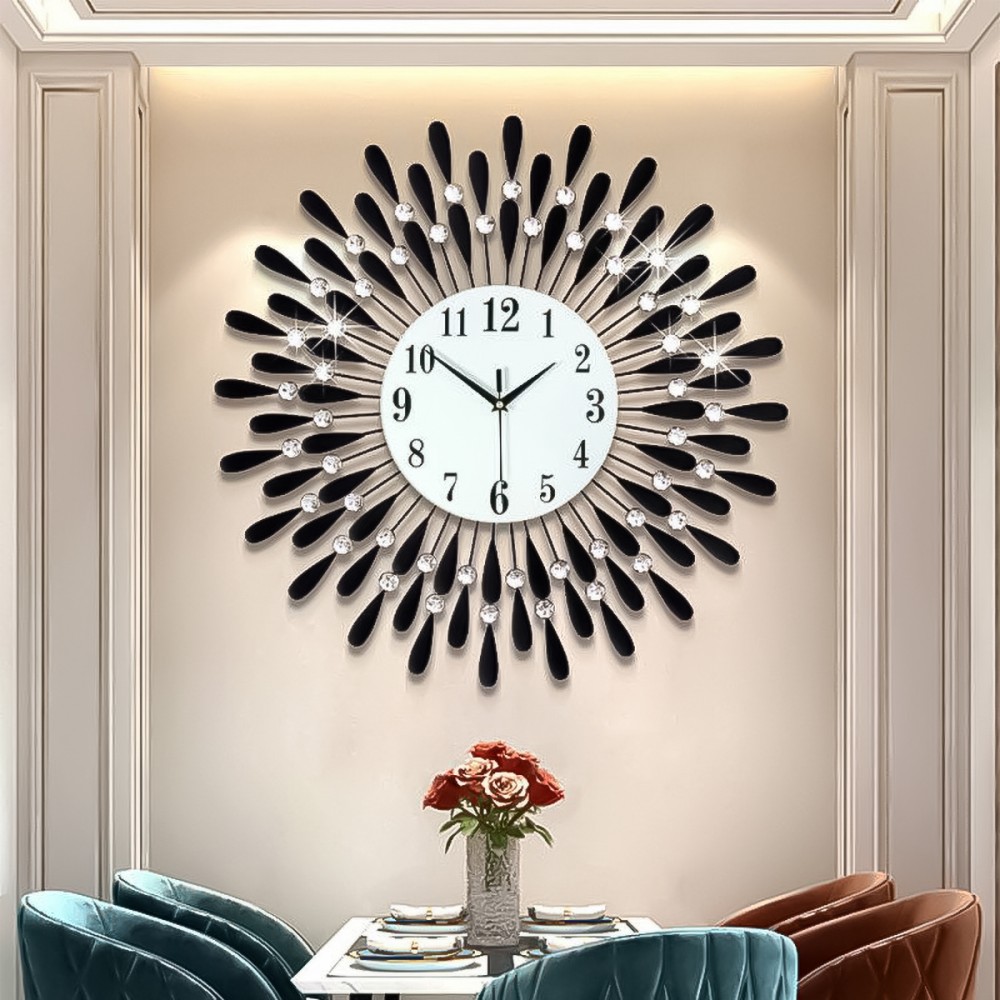 Ceas de perete, stil elegant, Metal, mecanism Silentios, D4176, 70 cm, Alb/Negru