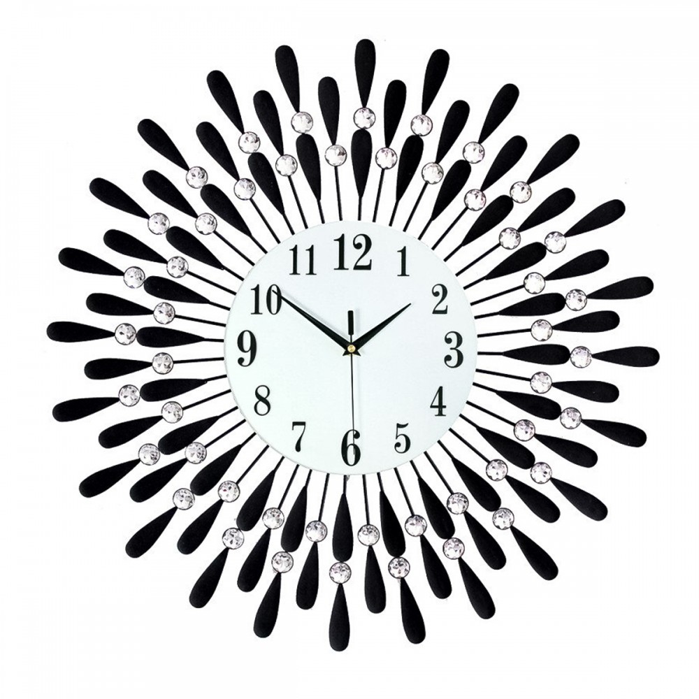 Ceas de perete, stil elegant, Metal, mecanism Silentios, D4176, 70 cm, Alb/Negru