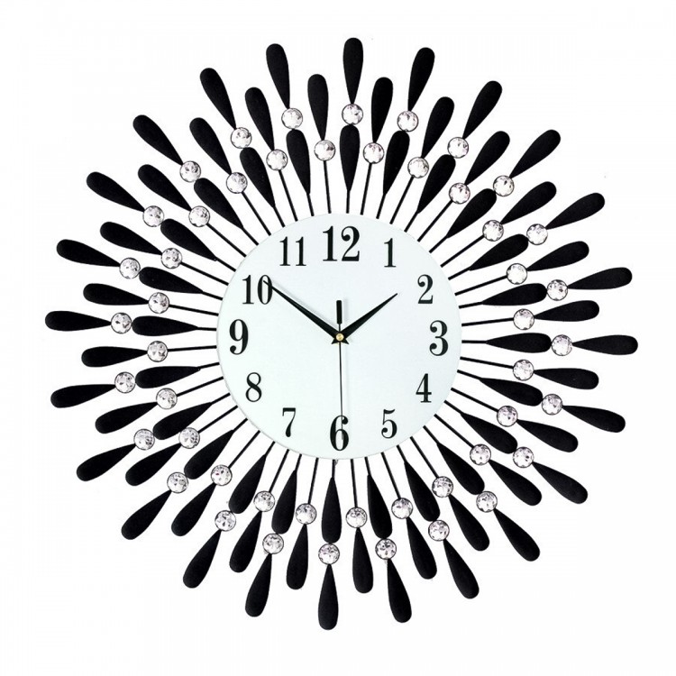 Ceas de perete, stil elegant, Metal, mecanism Silentios, D4176, 70 cm, Alb/Negru