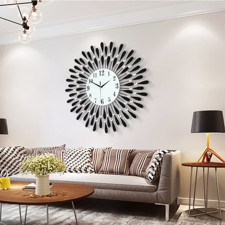 Ceas de perete, stil elegant, Metal, mecanism Silentios, D4176, 70 cm, Alb/Negru