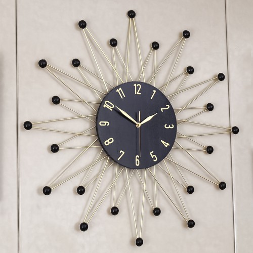 Ceas de perete, stil elegant, Metal, mecanism Silentios, D4190, 70 cm, Negru/Auriu