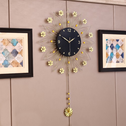 Ceas de perete cu pendul, stil elegant, Metal, mecanism Silentios, D4191, 60*96 cm, Negru/Auriu