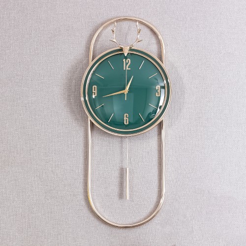 Ceas de perete cu pendul, stil elegant, Metal, mecanism Silentios, D4204, 32.5*75 cm, Auriu/Verde