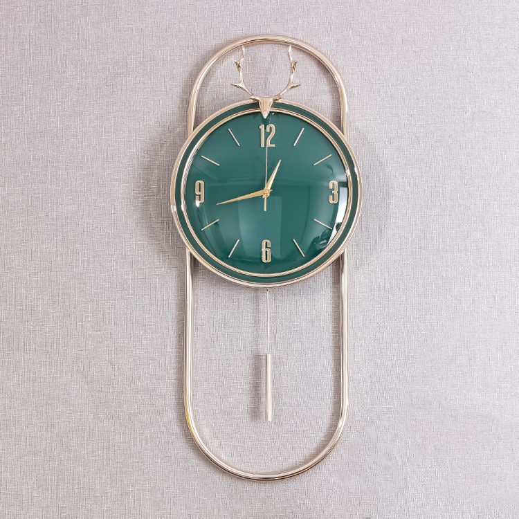 Ceas de perete cu pendul, stil elegant, Metal, mecanism Silentios, D4204, 32.5*75 cm, Auriu/Verde