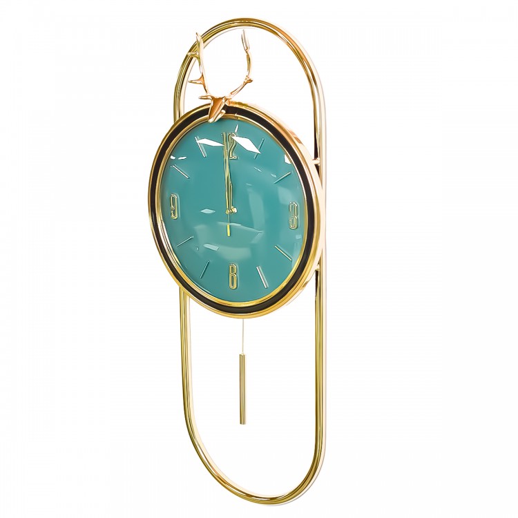 Ceas de perete cu pendul, stil elegant, Metal, mecanism Silentios, D4204, 32.5*75 cm, Auriu/Verde