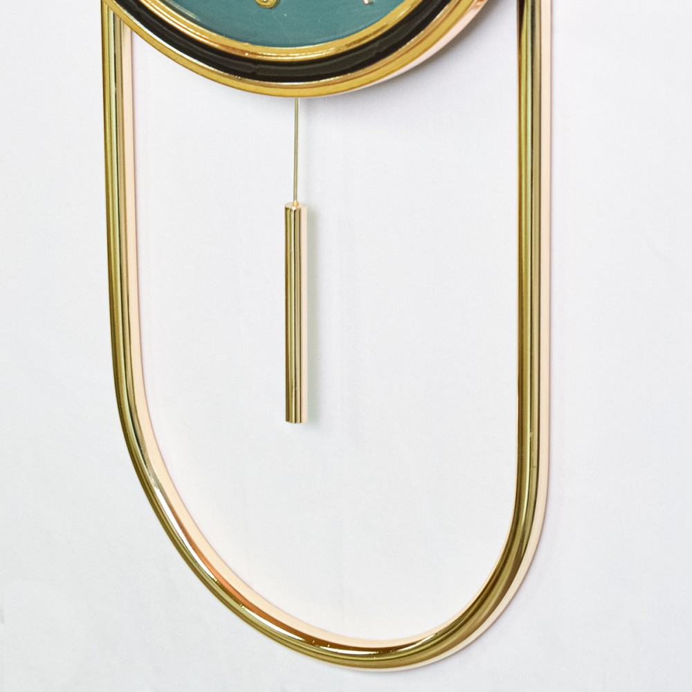 Ceas de perete cu pendul, stil elegant, Metal, mecanism Silentios, D4204, 32.5*75 cm, Auriu/Verde