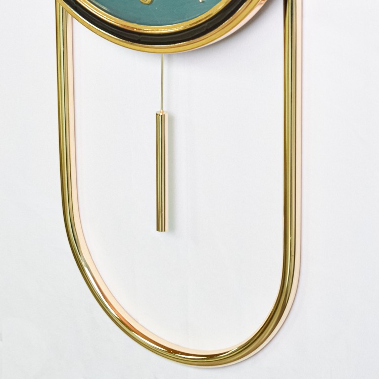 Ceas de perete cu pendul, stil elegant, Metal, mecanism Silentios, D4204, 32.5*75 cm, Auriu/Verde