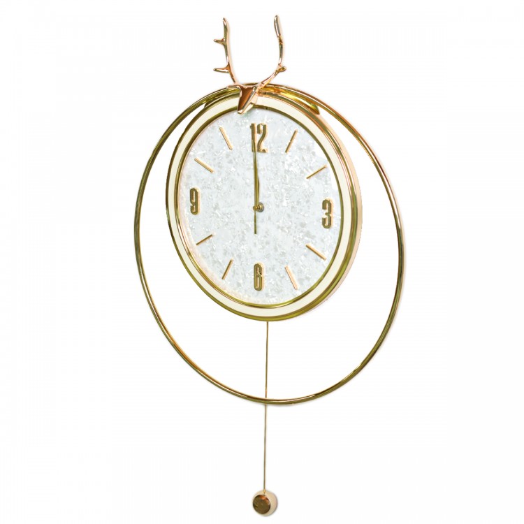 Ceas de perete cu pendul, stil elegant, Metal, mecanism Silentios, D4205, 45*70 cm, Auriu/Alb