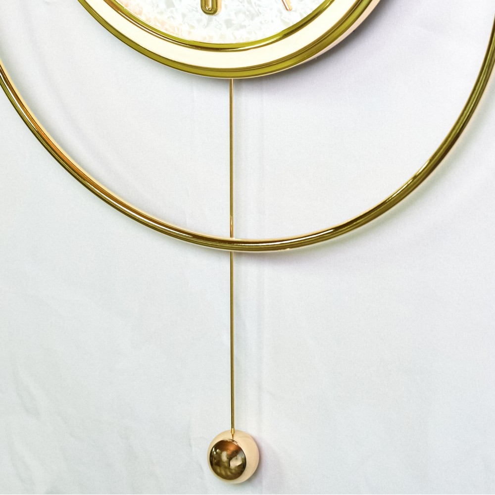 Ceas de perete cu pendul, stil elegant, Metal, mecanism Silentios, D4205, 45*70 cm, Auriu/Alb