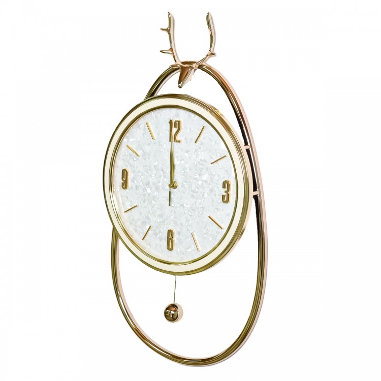 Ceas de perete cu pendul, stil elegant, Metal, mecanism Silentios, D4212, 35*57 cm, Auriu/Alb