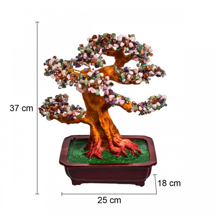 Copac Feng Shui cu Pietre Semipretioase, Suport Ceramic, Naimeed D4626-Multicolor, Inaltime 37cm