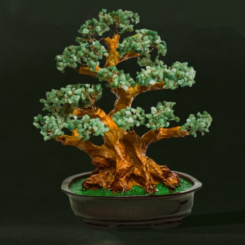 Copacel Feng Shui cu Pietre de Aventurin, Suport Ceramic, Naimeed, D4627-Verde, Inaltime 37cm