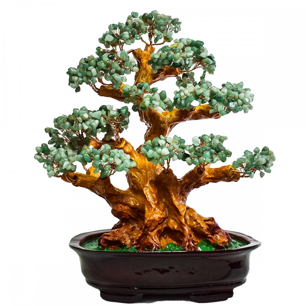 Copacel Feng Shui cu Pietre de Aventurin, Suport Ceramic, Naimeed, D4627-Verde, Inaltime 37cm