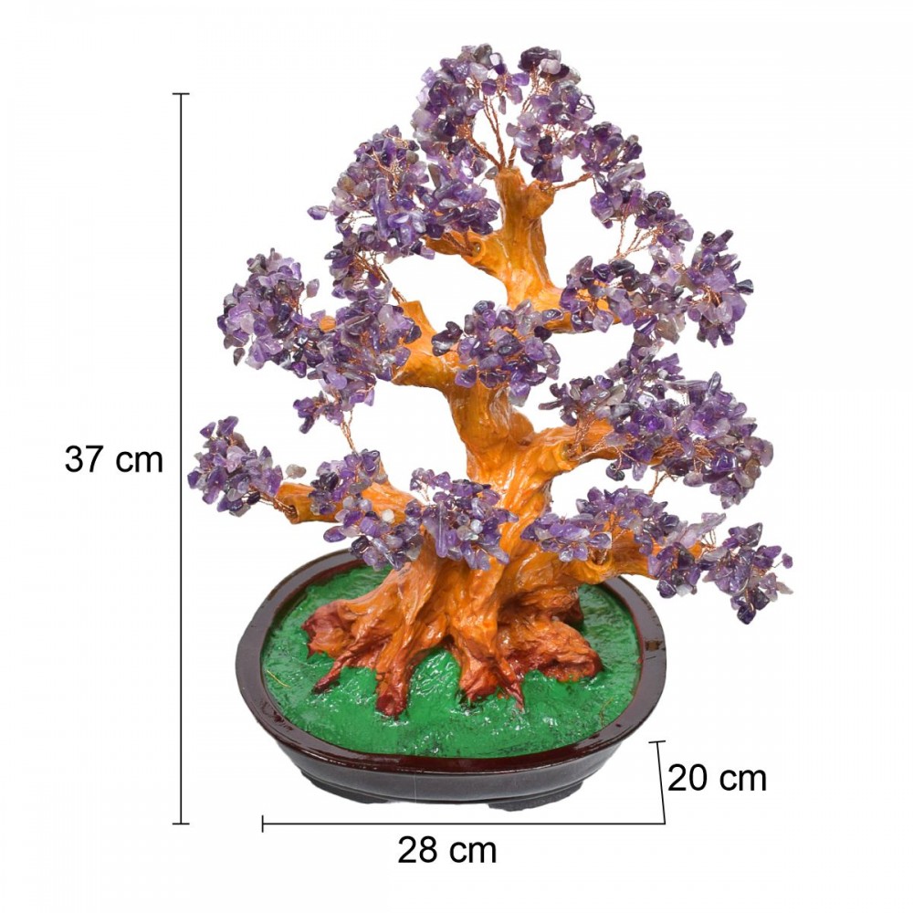 Copac Feng Shui cu Pietre Semipretioase de Ametist, Suport Ceramic, Naimeed D4627-Mov, Inaltime 37cm