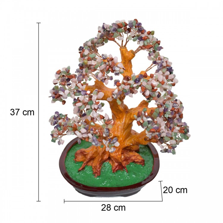 Copac Feng Shui cu Pietre Semipretioase, Suport Ceramic, Naimeed D4627-Multicolor, Inaltime 37cm