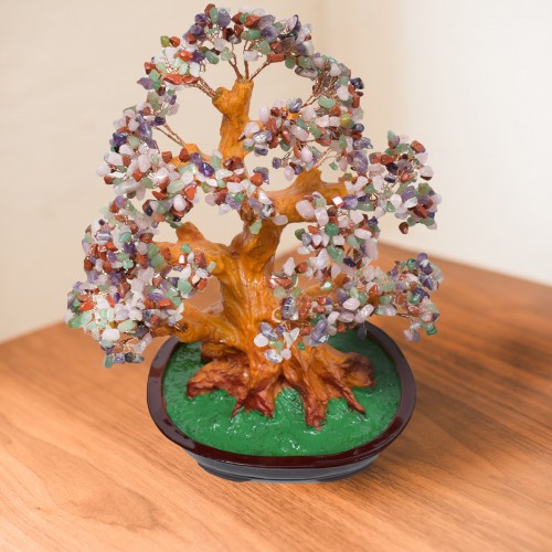 Copac Feng Shui cu Pietre Semipretioase, Suport Ceramic, Naimeed D4627-Multicolor, Inaltime 37cm