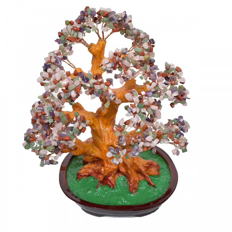 Copac Feng Shui cu Pietre Semipretioase, Suport Ceramic, Naimeed D4627-Multicolor, Inaltime 37cm