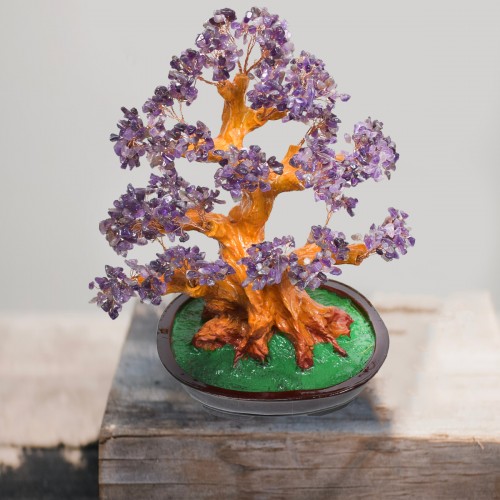 Copac Feng Shui cu Pietre Semipretioase de Ametist, Suport Ceramic, Naimeed D4627-Mov, Inaltime 37cm