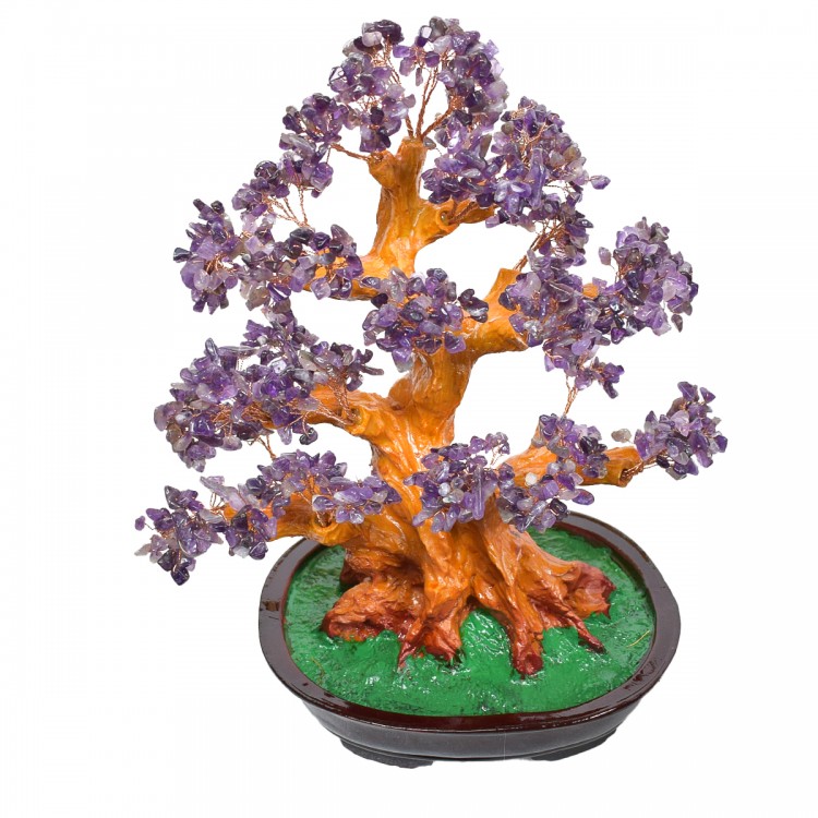 Copac Feng Shui cu Pietre Semipretioase de Ametist, Suport Ceramic, Naimeed D4627-Mov, Inaltime 37cm