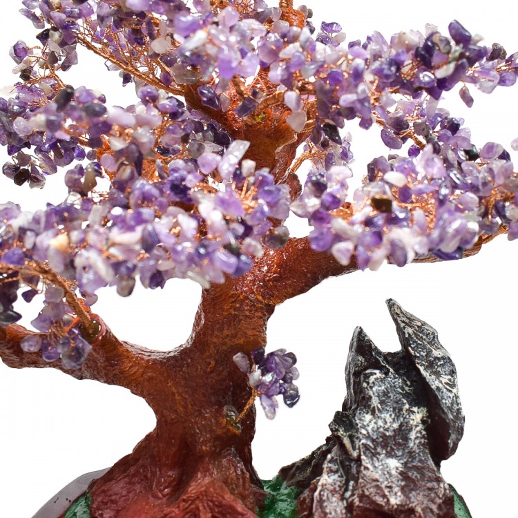 Copac Feng Shui cu Pietre Semipretioase de Ametist, Suport Ceramic, Naimeed D4628-Mov, Inaltime 43cm