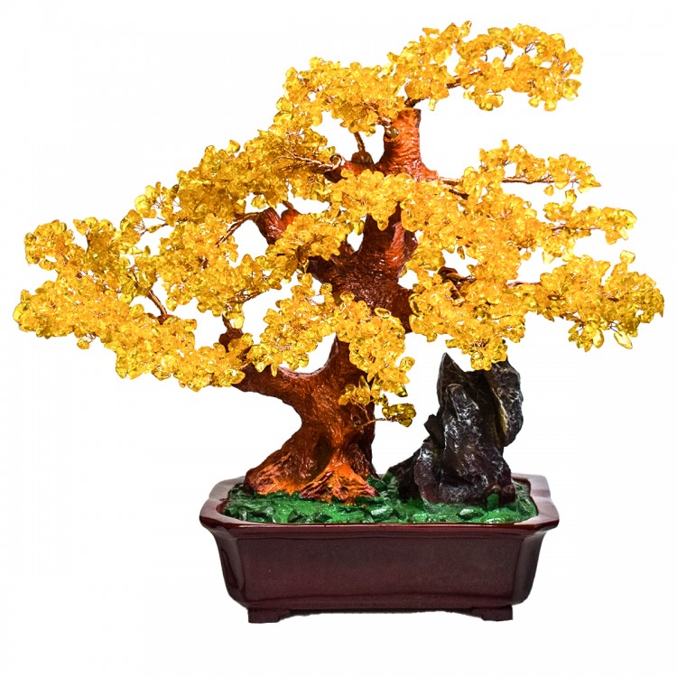 Copac Feng Shui cu Pietre Semipretioase de Citrin, Suport Ceramic, Naimeed D4628-Galben, Inaltime 43cm