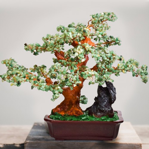 Copacel Feng Shui cu Pietre de Aventurin, Suport Ceramic, Naimeed, D4628-Verde, Inaltime 43cm