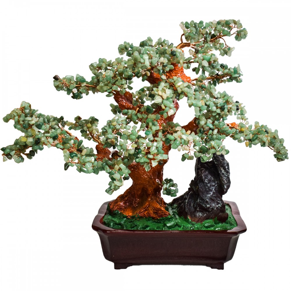 Copacel Feng Shui cu Pietre de Aventurin, Suport Ceramic, Naimeed, D4628-Verde, Inaltime 43cm