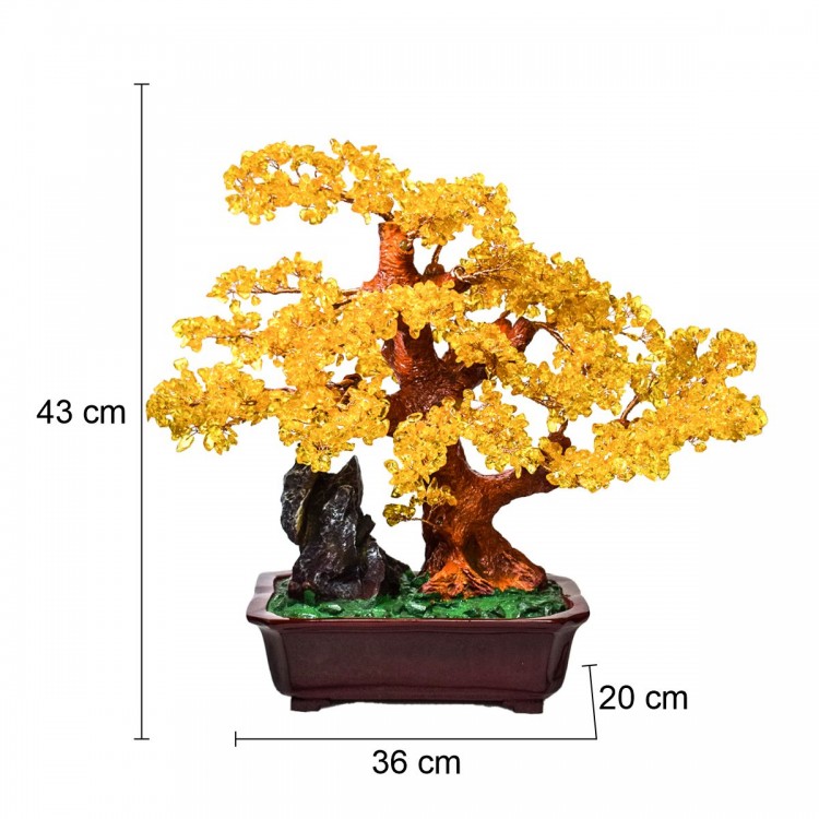 Copac Feng Shui cu Pietre Semipretioase de Citrin, Suport Ceramic, Naimeed D4628-Galben, Inaltime 43cm