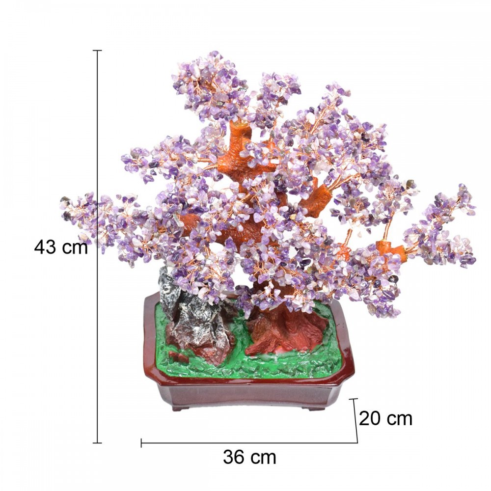 Copac Feng Shui cu Pietre Semipretioase de Ametist, Suport Ceramic, Naimeed D4628-Mov, Inaltime 43cm