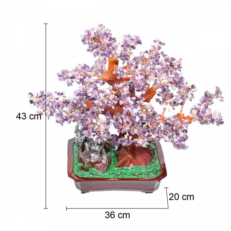 Copac Feng Shui cu Pietre Semipretioase de Ametist, Suport Ceramic, Naimeed D4628-Mov, Inaltime 43cm