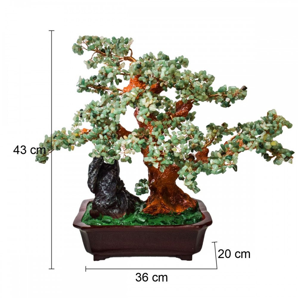 Copacel Feng Shui cu Pietre de Aventurin, Suport Ceramic, Naimeed, D4628-Verde, Inaltime 43cm