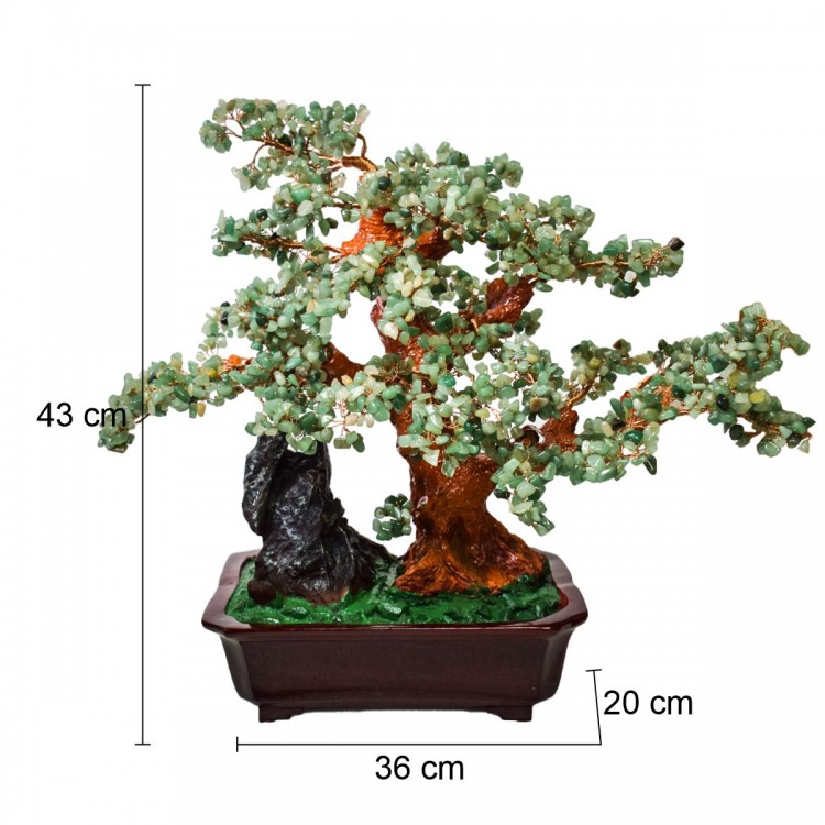 Copacel Feng Shui cu Pietre de Aventurin, Suport Ceramic, Naimeed, D4628-Verde, Inaltime 43cm