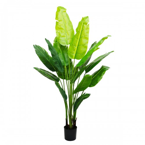 Planta artificiala, Ravenala cu ghiveci, 17 frunze, D4295, 200cm, verde